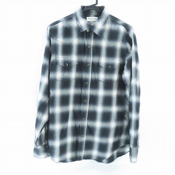 実際に弊社で買取させて頂いたSAINT LAURENT PARIS/サンローラン・パリ 16SSオンブレチェックウエスタン長袖シャツ 455433 Y019P/M