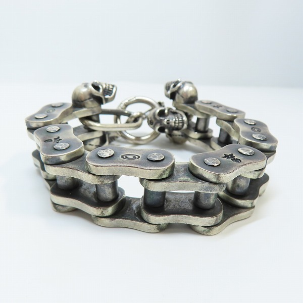 実際に弊社で買取させて頂いた【ギャラ付き】GABORATORY/ガボラトリー/ガボール ミディアム モーターサイクルチェーン ウィズ5スカル ブレスレットの画像 3枚目