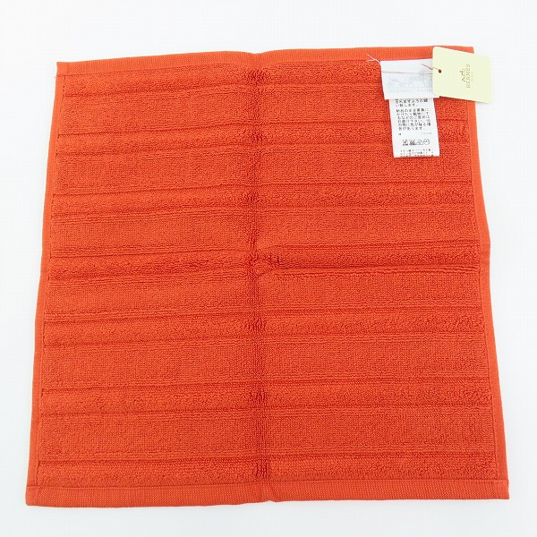 実際に弊社で買取させて頂いた【未使用】 HERMES/エルメス ラビリンス カレ ハンドタオル ハンカチ オレンジ系の画像 2枚目