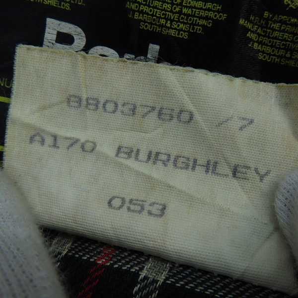 実際に弊社で買取させて頂いたBarbour/バブアー ヴィンテージ BURGHLEY/バーグレー オイルド ロングコート/36の画像 5枚目