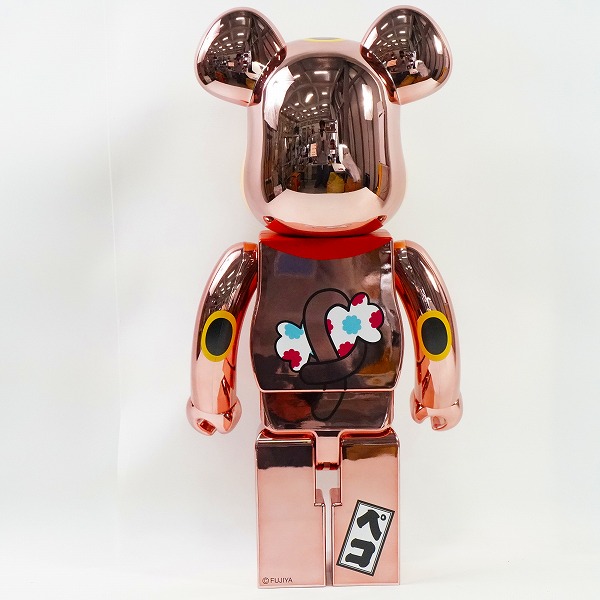 実際に弊社で買取させて頂いた★(1)未使用 MEDICOM TOY/メディコムトイ BE@RBRICK/ベアブリック 不二家 招き猫 ペコちゃん 金運ダブル小判 桃金メッキ 1000%の画像 3枚目