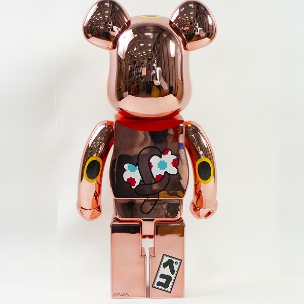 実際に弊社で買取させて頂いた★(3)未使用 MEDICOM TOY/メディコムトイ BE@RBRICK/ベアブリック 不二家 招き猫 ペコちゃん 金運ダブル小判 桃金メッキ 1000%の画像 3枚目