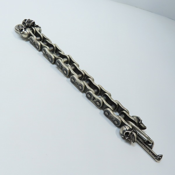 実際に弊社で買取させて頂いた【ギャラ付き】GABORATORY/ガボラトリー/ガボール ミディアム モーターサイクルチェーン ウィズ5スカル ブレスレットの画像 7枚目