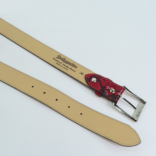 実際に弊社で買取させて頂いたWACKO MARIA/ワコマリア GUILTY PARTIES PYTHON LEATHER BELT/パイソンレザーベルト レッド 36の画像 3枚目