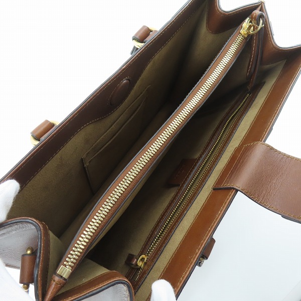 実際に弊社で買取させて頂いたGUCCI/グッチ GGスプリーム PVC×レザー 2WAYハンドバッグ ベージュ×ブラウン 409531の画像 3枚目