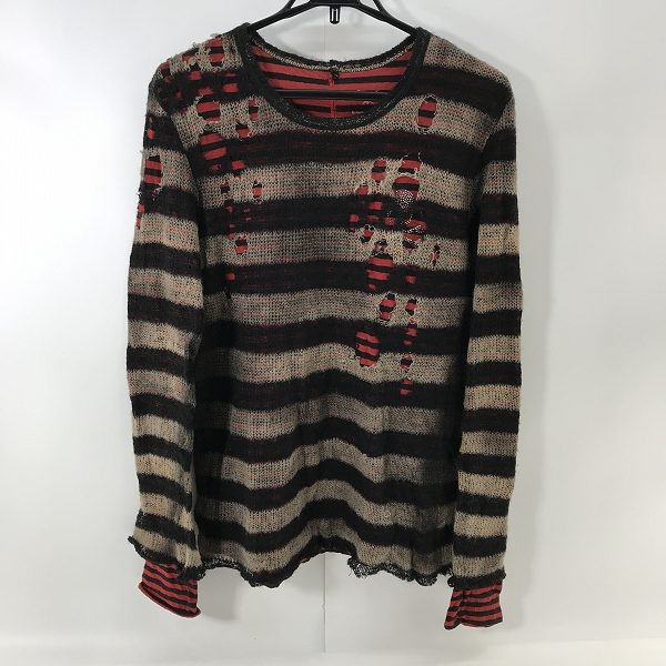 実際に弊社で買取させて頂いたRoen/ロエン ダメージ加工 レーヤード ボーダー ニット/カットソー 76147043 /48