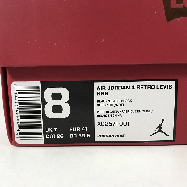 実際に弊社で買取させて頂いた【未使用】NIKE×LEVIS/ナイキ×リーバイス AIR JORDAN 4 RETRO NRG/エアジョーダン 4 AO2571-001 /26の画像 9枚目