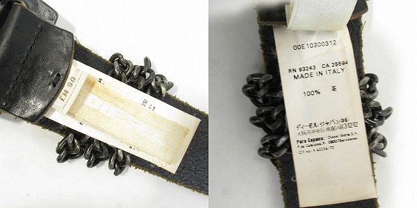 実際に弊社で買取させて頂いたDIESEL/ディーゼル スタッズ チェーン装飾 レザーベルト 90の画像 4枚目