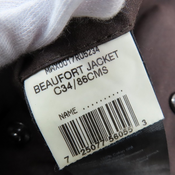 実際に弊社で買取させて頂いたBarbour/バーブァー BEAUFORT WAX JACKET/ビューフォート ワックスジャケット MWX0017RU52/C34/86CMSの画像 4枚目