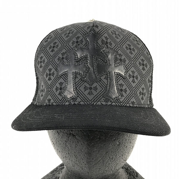 実際に弊社で買取させて頂いたCHROME HEARTS/クロムハーツ  セメタリークロスレザーパッチ CHクロスメッシュキャップの画像 1枚目