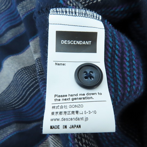 実際に弊社で買取させて頂いたDESCENDANT/ディセンダント 23AW MOLE HOODED STRIPE LS SHIRT エスニック柄 プルオーバーシャツ 232TQDS-SHM04/2の画像 3枚目