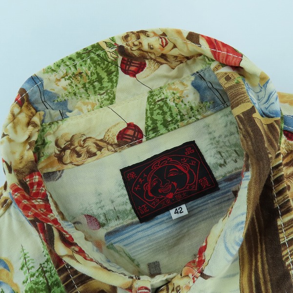 実際に弊社で買取させて頂いたEVISU/エヴィス ウエスタンシャツ ガールイラスト 長袖シャツ ベージュ/42の画像 3枚目