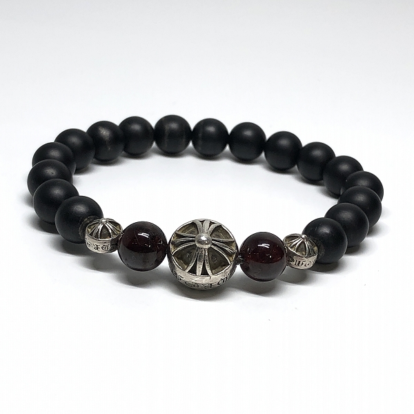 実際に弊社で買取させて頂いたCHROME HEARTS/クロムハーツ BEAD ONYX 71 BNDD PLS/8mm ビーズブレスレットｗ/オニキスの画像 1枚目