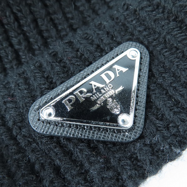 実際に弊社で買取させて頂いた【JPタグ】PRADA/プラダ 24SS トライアングルプレート ウール カシミヤ ニットキャップ UMD489 S211 3IMの画像 5枚目