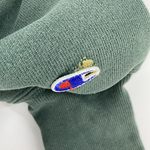 実際に弊社で買取させて頂いたChampion/チャンピオン  90s USA製 REVERSE WEAVE/リバースウィーブ　スウェット/トレーナー/グリーン系の画像 4枚目