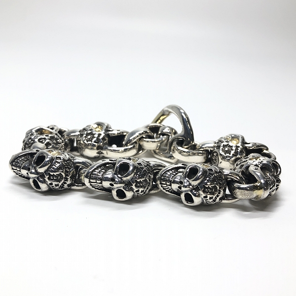 実際に弊社で買取させて頂いたBWL/ビルウォールレザー グラフィティ ヴィンテージ スカル リンク ブレスレット w/ゴールドサダー/7リンクの画像 1枚目