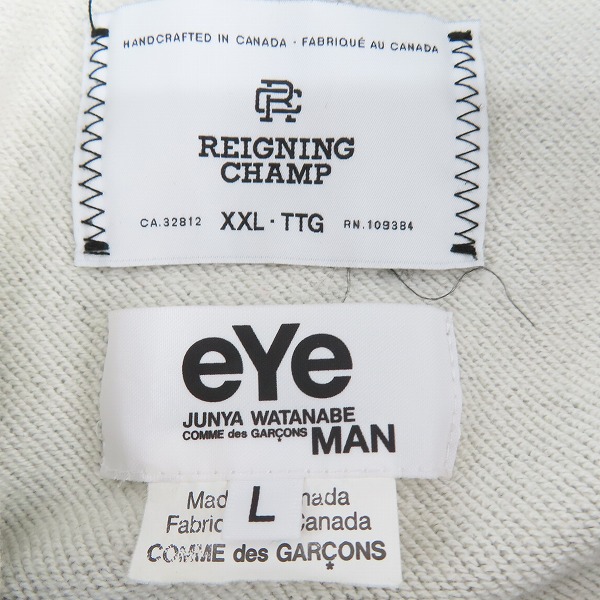 実際に弊社で買取させて頂いたeye COMME des GARCONS JUNYA WATANABE MAN×Reigning Champ パーカー AD2021/WH-T905/Lの画像 2枚目