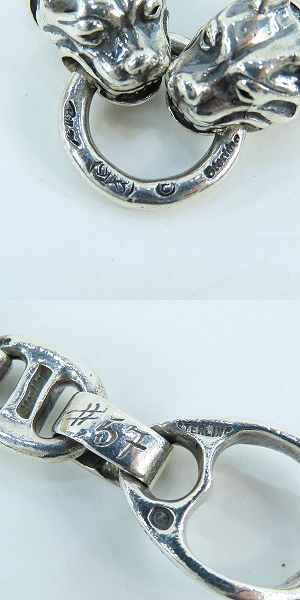 実際に弊社で買取させて頂いたBWL/BILL WALL LEATHER/ビルウォールレザー 2ドッグヘッド スカルTバー ブレスレットの画像 8枚目