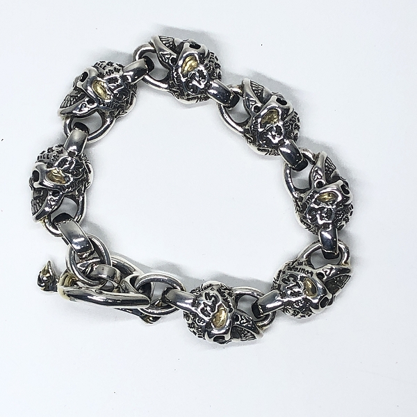実際に弊社で買取させて頂いたBWL/ビルウォールレザー グラフィティ ヴィンテージ スカル リンク ブレスレット w/ゴールドサダー/7リンクの画像 7枚目