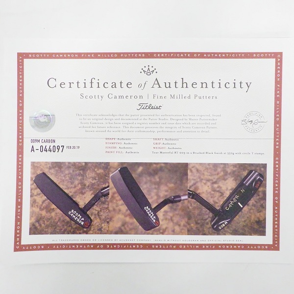 実際に弊社で買取させて頂いた【COA有り】Scotty Cameron/スコッティキャメロン サークルT 009・M 350 パター 33.125インチ ヘッドカバー付の画像 8枚目