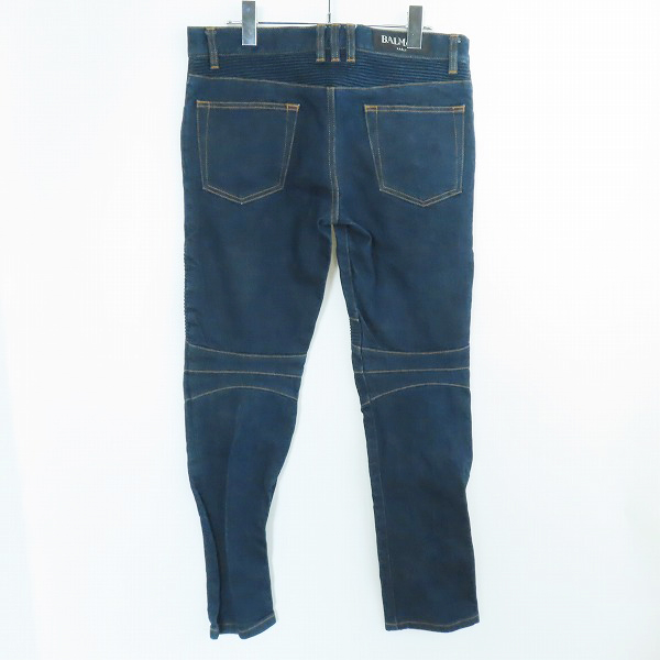実際に弊社で買取させて頂いたBALMAIN BIKER DENIM PANTS バルマン 蛇腹バイカーデニムパンツ インディゴ S4HT551B658/30の画像 1枚目
