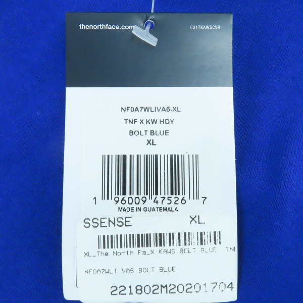 実際に弊社で買取させて頂いた【未使用】THE NORTH FACE × KAWS/ノースフェイス×カウズ プルオーバーパーカー NF0A7WLIVA6/XLの画像 9枚目