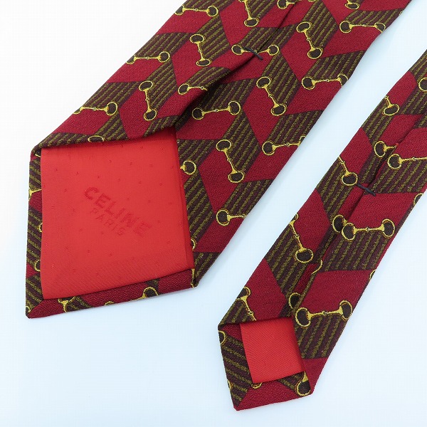 実際に弊社で買取させて頂いたCELINE/セリーヌ 総柄 シルクネクタイ/レッドの画像 3枚目