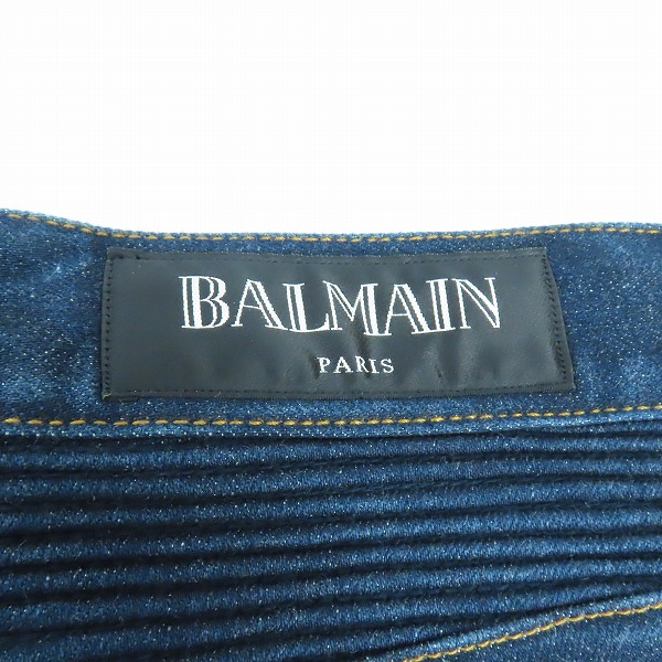 実際に弊社で買取させて頂いたBALMAIN BIKER DENIM PANTS バルマン 蛇腹バイカーデニムパンツ インディゴ S4HT551B658/30の画像 3枚目