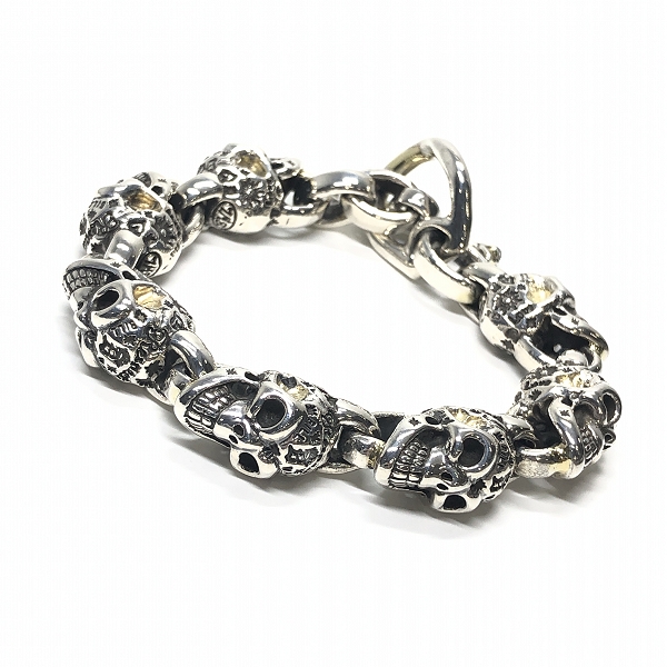 実際に弊社で買取させて頂いたBWL/ビルウォールレザー グラフィティ ヴィンテージ スカル リンク ブレスレット w/ゴールドサダー/7リンク