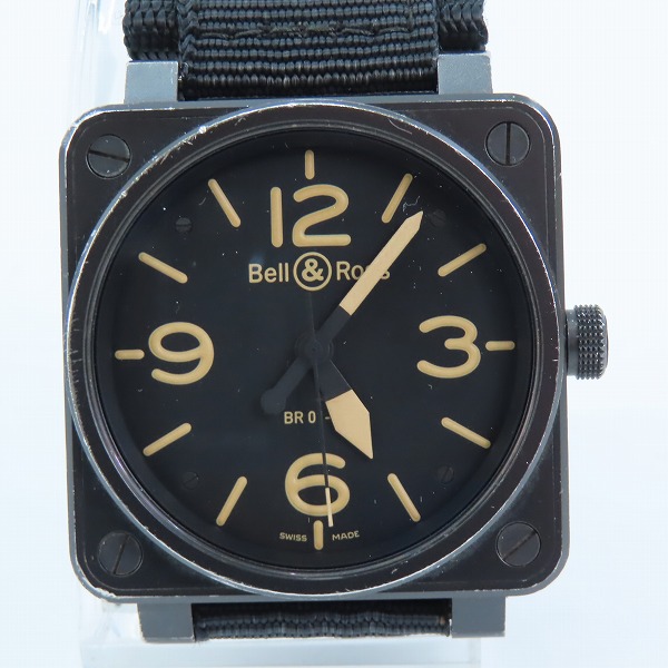 実際に弊社で買取させて頂いた【ギャラ付】Bell&Ross/ベル&ロス ヘリテージ オートマチック スクエアケース 腕時計 BR01- 92-SH 替えベルト付き