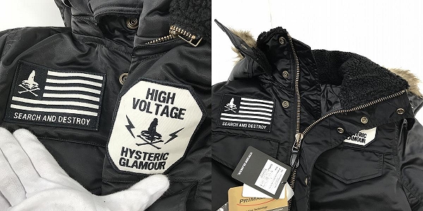 実際に弊社で買取させて頂いた【未使用】HYSTERIC GLAMOUR/ヒステリックグラマー エアフォース プリマロフト コート ジャケット BLACK/ 0204AC01/Sの画像 7枚目