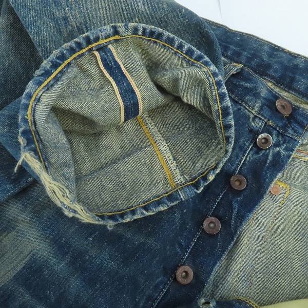 実際に弊社で買取させて頂いたLEVIS/リーバイス S501XX 大戦モデル 復刻 刻印034 ビッグE トルコ製 ダメージ/リペア加工 デニムパンツ/ジーンズ/W34の画像 4枚目