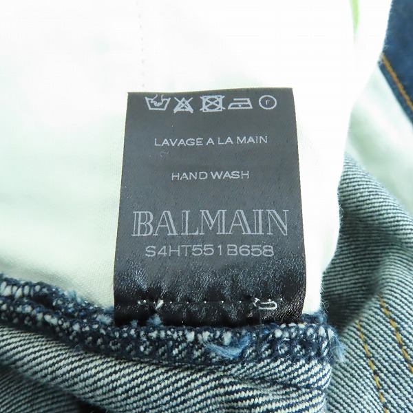 実際に弊社で買取させて頂いたBALMAIN BIKER DENIM PANTS バルマン 蛇腹バイカーデニムパンツ インディゴ S4HT551B658/30の画像 5枚目