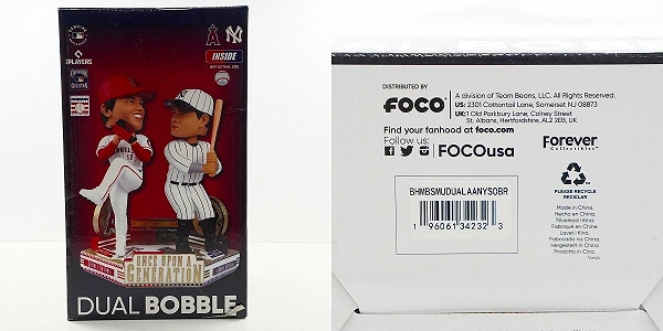 実際に弊社で買取させて頂いたFOCO DUAL BOBBLE  ボブルヘッド  エンゼルス 大谷翔平/ヤンキース ベーブ・ルース ONCE UPON A GENERATION 首振り フィギュアの画像 9枚目