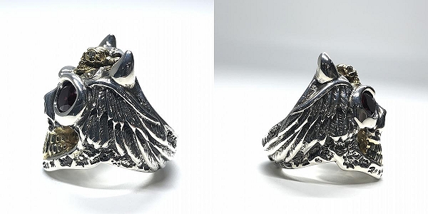 実際に弊社で買取させて頂いた【ギャラ付/1点物】BWL グラフィティマスタースカルリング ガーネットアイズ 18K Xボーンスカル w/2ダイヤアイズ/21.5号の画像 3枚目