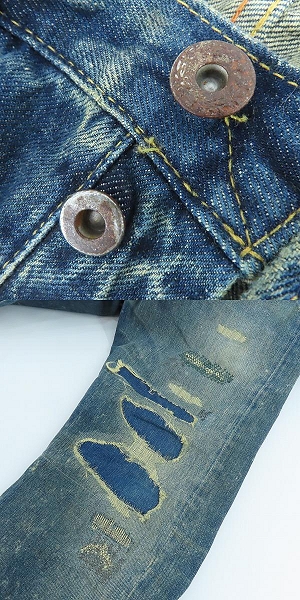 実際に弊社で買取させて頂いたLEVIS/リーバイス S501XX 大戦モデル 復刻 刻印034 ビッグE トルコ製 ダメージ/リペア加工 デニムパンツ/ジーンズ/W34の画像 9枚目