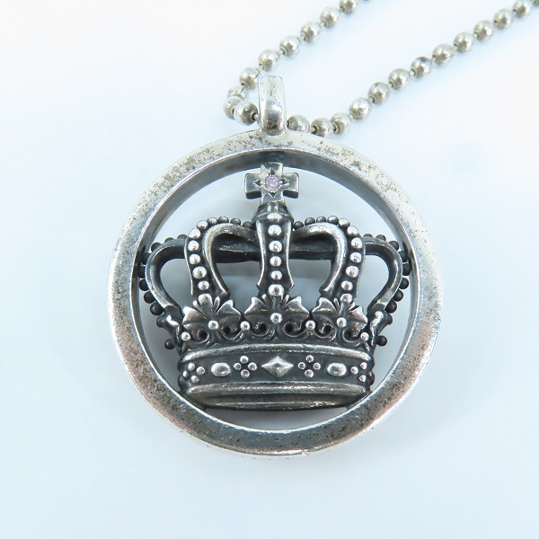 実際に弊社で買取させて頂いた【ギャラ付き】Justin Davis/ジャスティンデイビス クラウン ペンダント w/ピンクジルコニア SKJ100の画像 1枚目