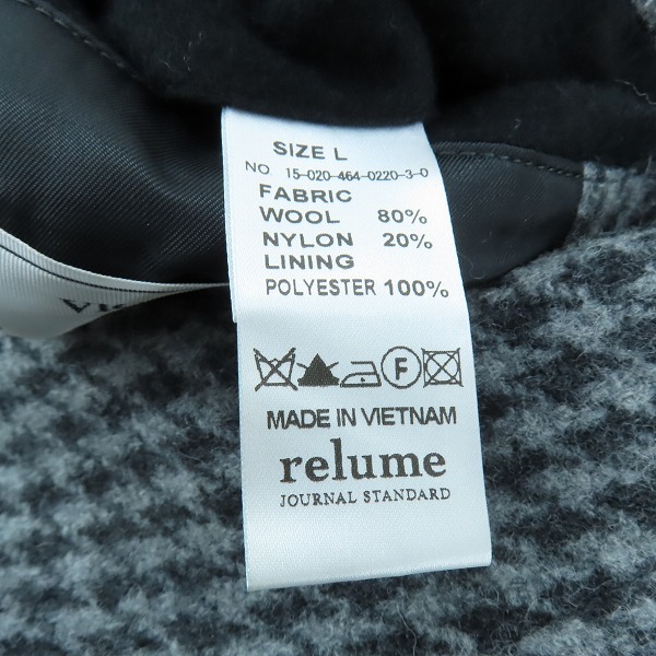 実際に弊社で買取させて頂いたJOURNAL STANDARD relume/ジャーナルスタンダードレリューム 千鳥格子柄 ヴィクトリアンウール チェスターコート/Lの画像 4枚目