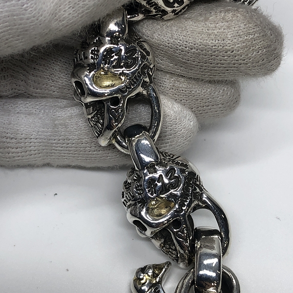 実際に弊社で買取させて頂いたBWL/ビルウォールレザー グラフィティ ヴィンテージ スカル リンク ブレスレット w/ゴールドサダー/7リンクの画像 6枚目