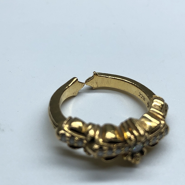 実際に弊社で買取させて頂いたCHROME HEARTS/クロムハーツ 22K BABYCLSC ダブルフローラルクロスリング パヴェダイヤ 4-4.5号の画像 7枚目