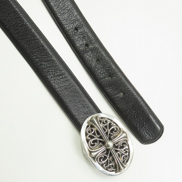 実際に弊社で買取させて頂いたCHROME HEARTS/クロムハーツ クラシックオーバルクロスバックルベルト/32の画像 1枚目