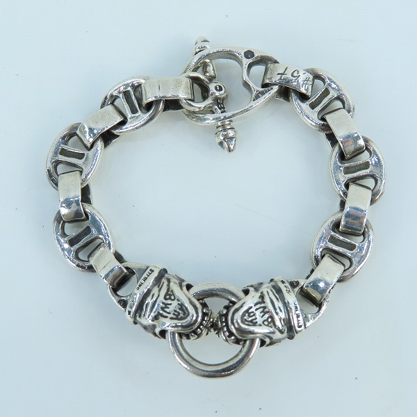 実際に弊社で買取させて頂いたBWL/BILL WALL LEATHER/ビルウォールレザー 2ドッグヘッド スカルTバー ブレスレットの画像 2枚目