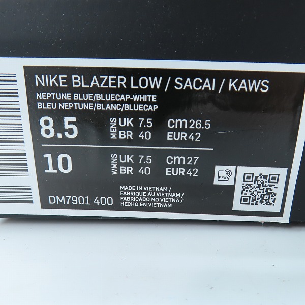 実際に弊社で買取させて頂いたNIKE×KAWS×sacai/ナイキ×カウズ×サカイ BLAZER LOW/ブレーザーロー ネプチューンブルー DM7901-400/26.5の画像 9枚目