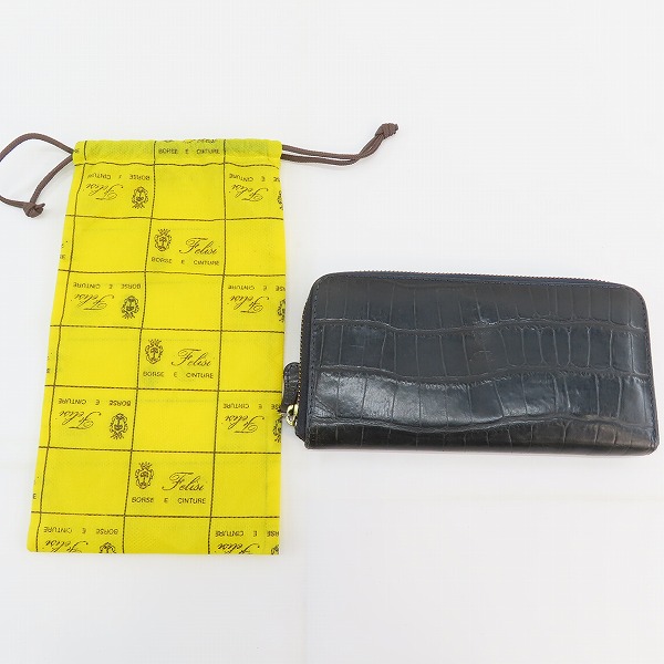 実際に弊社で買取させて頂いたFelisi/フェリージ ラウンドジップ ウォレット クロコ型押し レザー 125の画像 8枚目