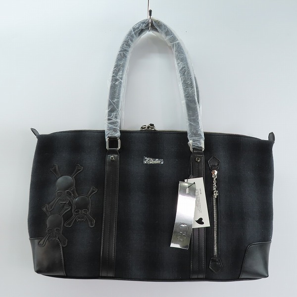 実際に弊社で買取させて頂いた【未使用】Roen/ロエン チェック柄/スカルトートバッグ 牛革×ウール 3R394041