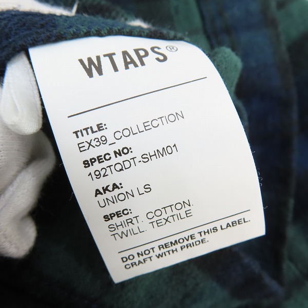 実際に弊社で買取させて頂いたWTAPS/ダブルタップス 19AW UNION LS SHIRT/タータンチェック ネルシャツ 192TQDT-SHM01/04の画像 3枚目