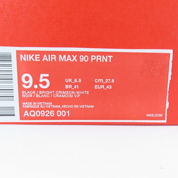 実際に弊社で買取させて頂いたNIKE×atmos/ナイキ×アトモス AIR MAX 90 PRNT WE LOVE NIKE/エアマックス90 プリント AQ0926-001/27.5の画像 9枚目