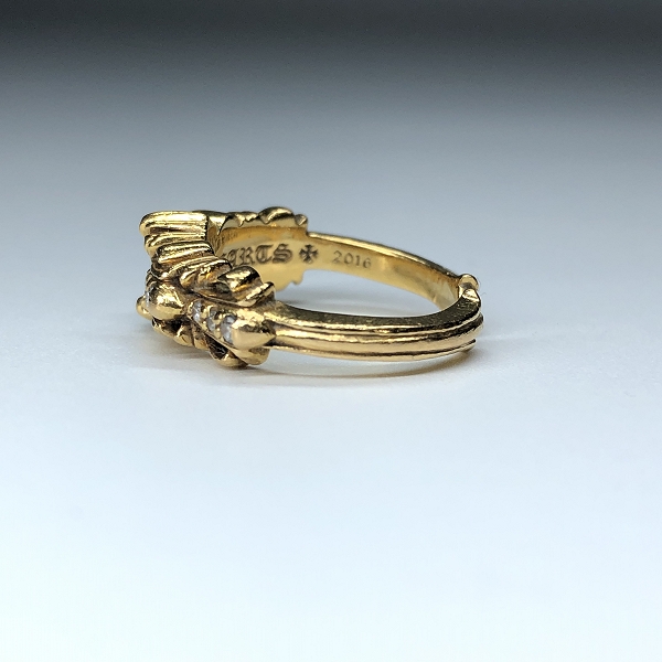 実際に弊社で買取させて頂いたCHROME HEARTS/クロムハーツ 22K BABYCLSC ダブルフローラルクロスリング パヴェダイヤ 4-4.5号の画像 2枚目