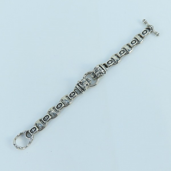 実際に弊社で買取させて頂いたBWL/BILL WALL LEATHER/ビルウォールレザー 2ドッグヘッド スカルTバー ブレスレットの画像 9枚目