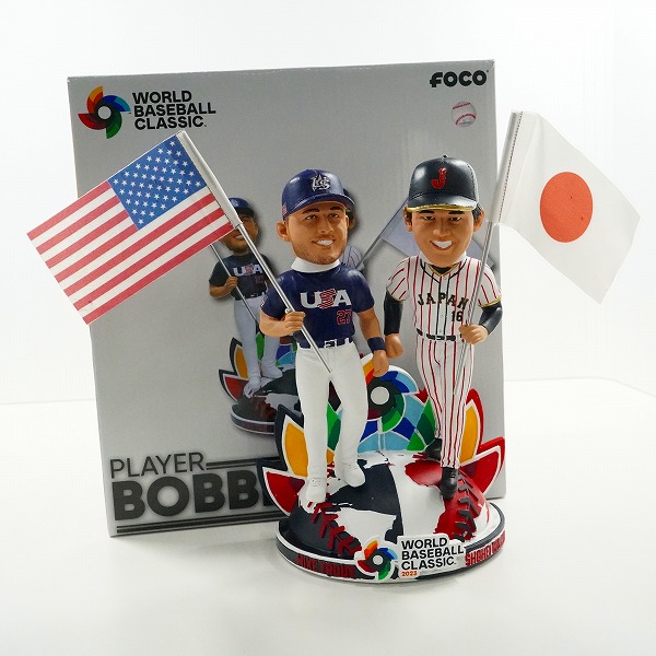 実際に弊社で買取させて頂いたFOCO/フォコ PLAYER BOBBLE ボブルヘッド  WBC 2023 大谷翔平/マイク・トラウト 首振り フィギュア